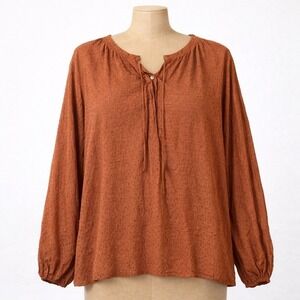 Clip Dot Peasant Top Size‎ XL Orange Balloon Long Sleeve Cottagecore Boho Hippie
